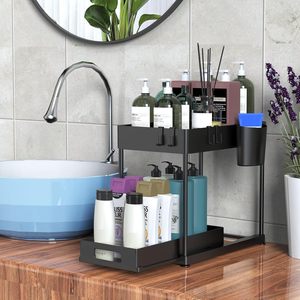 2 Tier Pull Out Under Sink Organizers and <b>Storage</b> Under <b>Kitchen</b> Sink Organizer with Drawer - Product Image 5