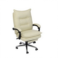 Chaise de bureau de direction à dossier haut en cuir PU blanc ivoire, pivotante, avec repose-pieds