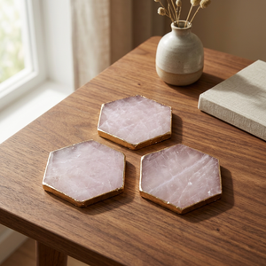 Juego de Posavasos de Cristal de Amatista Hechos a Mano, Circulares con Borde Dorado Pulido, Decoración para el Hogar, Placa de Piedra Feng Shui, Artesanía Natural Duradera - Product Image 6