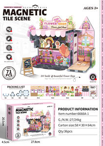 Ensemble de scène de rue de simulation de bloc de construction magnétique de café, magasin de crème glacée de magasin de fleur, jouets éducatifs de garçon et de fille - Product Image 3