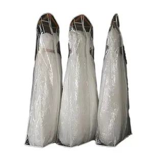 중국 제조 업체 사용자 정의 로고 화이트 웨딩 커버 신부 드레스 방진 가방 이브닝 가운 커버 투명 옷 가방