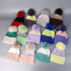 Wholesale Woman Warm Knitted Thermal Gorros Rabbit Fur <b>Winter</b> Hats Wool Blend Luxury Beanie With Pom - Product Image 1