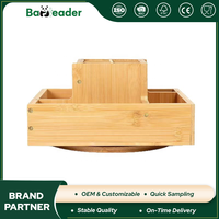 Organisateur de documents rectangulaire à double niveau en bambou naturel personnalisé, porte-stylos multi-emplacements, design moderne pour l'école et le bureau