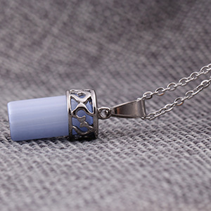 Sterling Silver <b>Pendant</b> With Blue <b>Opal</b> Stone Cylindrical Shape Everyday Wear Necklace For Women - Product Image 4