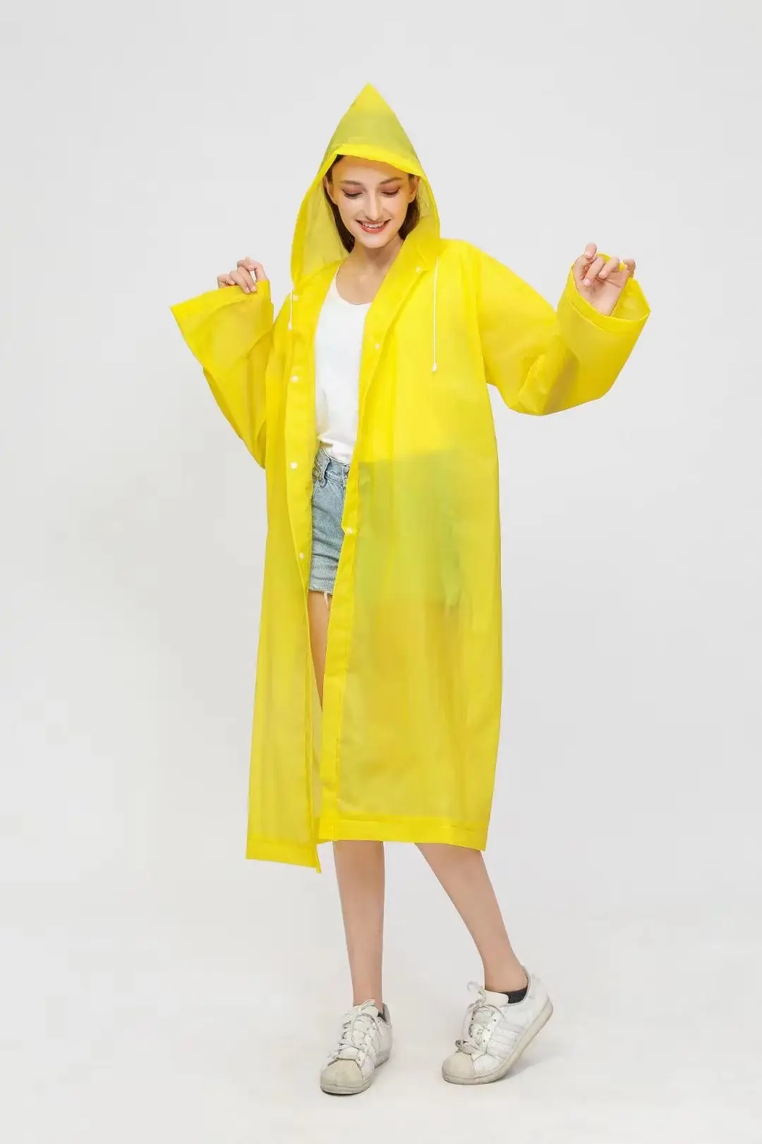 Tái Sử Dụng Mưa Ponchos Xách Tay EVA Áo Mưa Packable Mưa Áo Khoác Với Mui Xe Và Dây Kéo 120G-140G Sinh Thái Áo Mưa