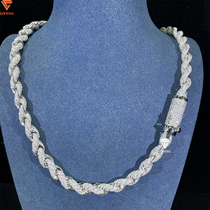 8MM 10MM 3 warna memutar rantai tali perak sepenuhnya es keluar Moissanite berlian Tautan gelang Hip Hop perhiasan pria rantai kalung - Product Image 6