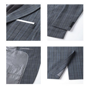 Veste de costume simple boutonnage de style britannique à carreaux gris décontracté pour hommes pour le printemps automne grande taille avec options de personnalisation - Product Image 5
