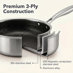 Poêle, <span class=keywords><strong>casserole</strong></span> et faitout 3 plis en acier inoxydable alvéolé antiadhésif classique écologique compatible <span class=keywords><strong>induction</strong></span> avec couvercle en verre - Product Image 2