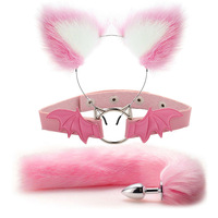 Mignon bandeau sexy avec queue de renard en métal anal godemichet anal collier mamelon clip BDSM cosplay ensemble pour couple femmes