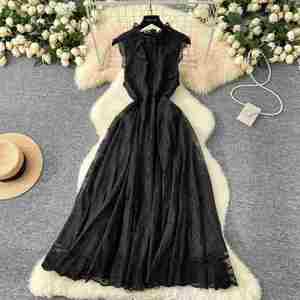 Vestido Midi Casual de Verano Estilo Hada para Mujer, Sin Mangas, Corte Imperio, Tejido con Estampado Digital, Malla de Encaje, Silueta en A, para Fiesta - Product Image 2