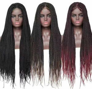 Perruques tressées Lace Front Kinky Straight Wig, perruques synthétiques tressées à l'avant de la dentelle bon marché pour les femmes noires - Product Image 1