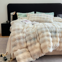 Parure de lit en fourrure de lapin et velours, style chaud d'hiver et d'automne, couleurs vives, grandes bulles