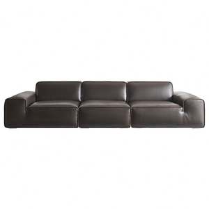 Italian Minimalist <b>Living</b> <b>Room</b> <b>Sofa</b> Big Black Cowhide Top Layer Genuine Leather Straight Row Design Sponge - Product Image 5