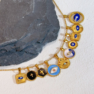 Boho สร้อยคอชุบทอง18K PVD สแตนเลสสตีลสำหรับผู้หญิงสร้อยคอดวงตาสีฟ้ากันน้ำขายส่ง - Product Image 3