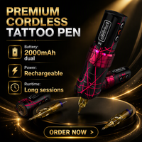 Machine à tatouer permanente sans fil, stylo rotatif sans fil, course de 4,0 mm, 11000 tr/min, moteur sans noyau, double batterie 2000 mAh, RCA