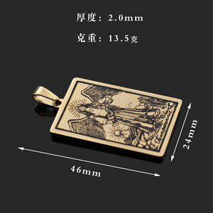 Colgante de tarjeta de Tarot de 22 cartas de acero inoxidable Retro europeo <span class=keywords><strong>y</strong></span> americano Jingxiang, titanio galvanizado al vacío de 18K para hombre N - Product Image 2
