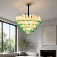 Lustre suspendu en verre artistique soufflé à la main, dégradé vert, en forme de pétale, style Murano, pour la décoration intérieure de villas et d'hôtels, lustre de luxe