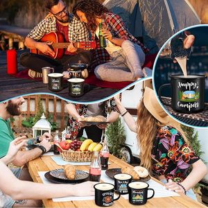 Tasses à café en émail noir personnalisées avec logo personnalisé Gobelets en acier inoxydable avec poignée <span class=keywords><strong>de</strong></span> voyage en camping Dessins traités - Product Image 6