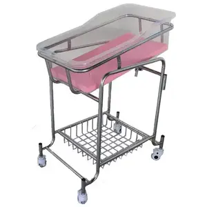 Hot Sales High-End-Qualität Edelstahl Krippe rosa blau Babybett für Krankenhaus Kinderwagen mit ABS-Wiege und Matratze