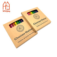 Benutzerdefiniertes Logo 6er-Pack Wachsmalstifte in Kraftpapier-Fensterbox, Ungiftige Kinder-Wachsmalstifte-Set für Werbegeschenke