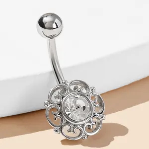 Beautiful Curves Round Crystal Clear Zircon Stone 316L surgical Steel Trendy Body Piercing Navel Bar