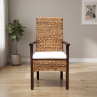 Fauteuil de salle à manger moderne en jonc de mer naturel, structure en bois massif, dossier haut, avec coussin, pour hôtel et restaurant