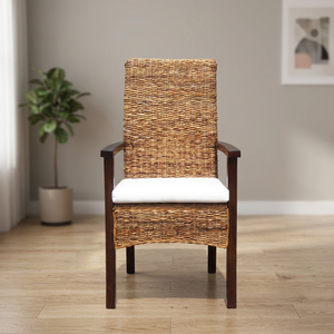 Modern Natural Seagrass Wicker <b>Dining</b> Armchair Solid Wood Frame Indoor High Back <b>Dining</b> <b>Chair</b> With Cushion For Hotel Restaurant - Product Image 2