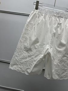 Women's Vintage French Style Solid 2-Piece <b>Set</b> White V-Neck Embroidered Hollow Top Shorts Breathable Loose Slim-Fit Luxury - Product Image 5