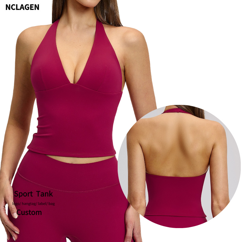 Women's Yoga Deep V-Neck Padded Tank Top with High Elasticity, Hollow-Back Design for Outdoor Running Fitness and Sports