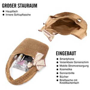 Factory Summer Open Straw Casual Tote Bag Women Vintage Lightweight Foldable Beach Travel Bag - Product Image 3