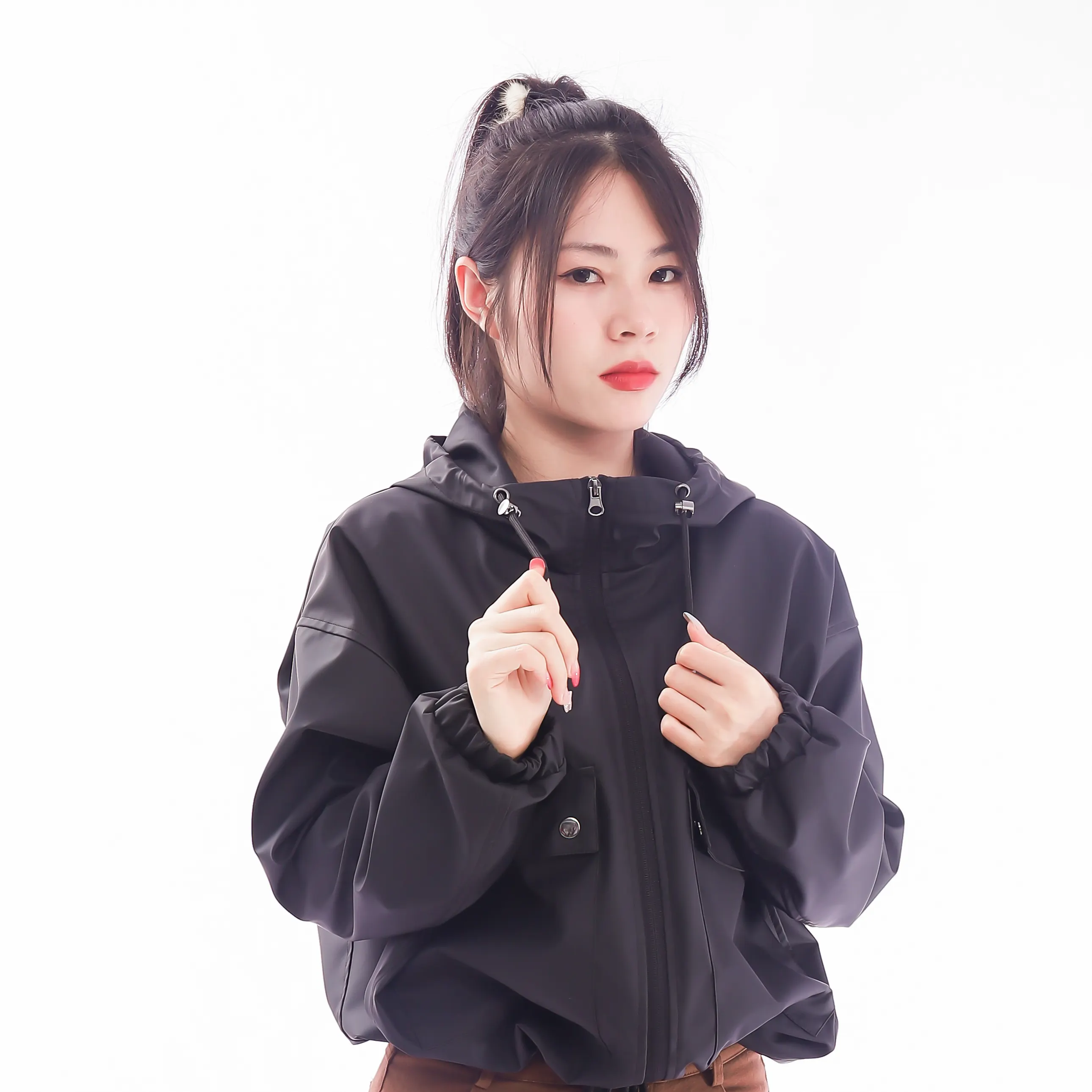 New Design Ladies short parka waterproof Coat Fashion Pu Leather Coats Black Elegant Zipper Clothes