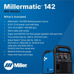 Soudeuse MIG Millermatic 142 120V portable à alimentation par fil, onduleur monophasé, réglage automatique, affichage segmenté, soudage de l'acier à faible teneur en carbone - Product Image 3