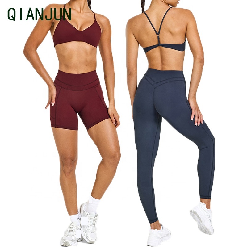 Wholesale High Elasticity Yoga 3-Piece Set U-Neck Bra Breathable Quick Drying Yoga Pants Outdoor Running Exercise Yoga Set
