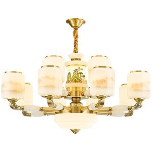 New Chinese Style Chandelier H65 Copper Material Round Multi Head <b>Led</b> <b>Light</b> For Living Room And Bedroom - Product Image 4