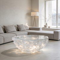 Sculpture de glace en résine transparente personnalisée, centre de table artistique lumineux à effet ondulé pour salon et hall de villa