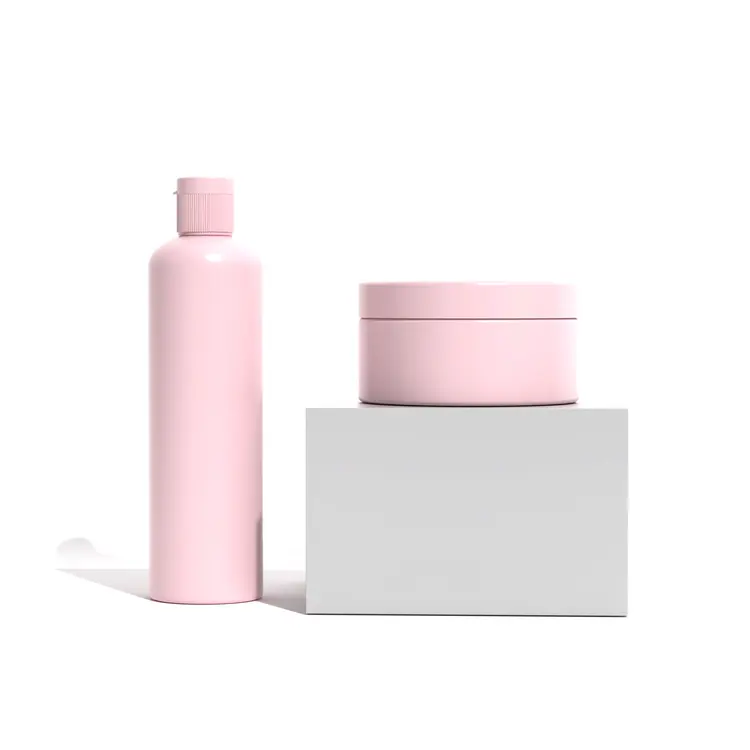 Light Pink 250ml Flip Cap Shampoo Bottle and 200ml Hair Care Jar