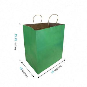Green Color Brown Kraft Paper <b>Bags</b> with Twisted Handles 14x10x15.75 Inches - Product Image 1