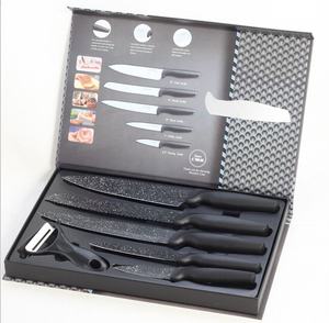 Exclusive 6-Piece Stainless Steel Marble Coating Kitchen Knife Set with Plastic Handles for Household Use - Product Image 1