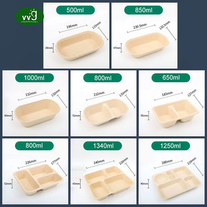 Contenitore per Alimenti <span class=keywords><strong>da</strong></span> <span class=keywords><strong>Asporto</strong></span> VVG a 2 Scomparti, Biodegradabile e Compostabile, in Polpa di Bambù con Coperchi - Product Image 2