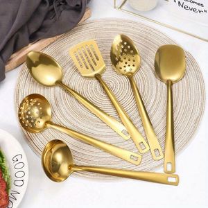 6-Piece Stainless Steel Kitchenware Set Gold-plated Round Soup Spoon Long Handle Service Ladle for Buffet Restaurant - Product Image 4