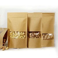 Sac de café alimentaire refermable en papier kraft pochette debout, sac en papier d'emballage alimentaire avec fenêtre