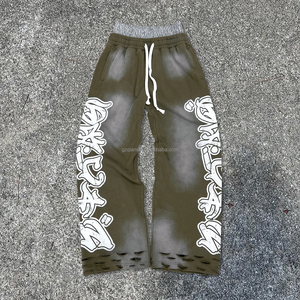 <span class=keywords><strong>Pantaloni</strong></span> della tuta QIANSHI in cotone pesante a gamba larga, a vita alta, oversize, da uomo, con doppio <span class=keywords><strong>elastico</strong></span> in vita - Product Image 2