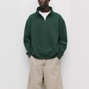 <span class=keywords><strong>Felpa</strong></span> da <span class=keywords><strong>Uomo</strong></span> con Zip a un Quarto in Cotone <span class=keywords><strong>Verde</strong></span> Scuro e Colletto Rialzato - Product Image 1