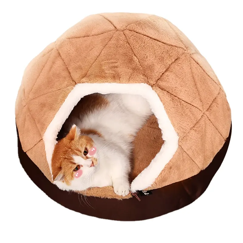 Peppy Buddies Neues Design Frisches rundes, halb geschlossenes Haustier filzhaus mit doppeltem Verwendung zweck Katzen höhlen bett Nest Hunde katzen bett mit Reiß verschluss