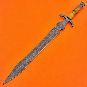 Épée longue vintage décorative DIY en acier Damas, faite à la main, avec manche en bois d'olivier et fourreau, pour cosplay, gladiateur romain, exposition - Product Image 1