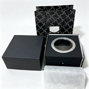 Luxury <b>Black</b> Round <b>Watch</b> Box With Snap Closure Faux Leather Interior Dustproof Packaging Custom Logo Square Case - Product Image 3