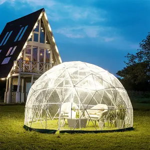 Tenda Berkemah Kubah Geodesi Diperpanjang Tenda Bulat Transparan Luar Ruangan untuk Hotel Berbintang