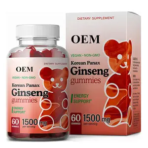 Gomas de ginseng vermelho vegano halal OEM/ODM/OBM para imunidade, impulsionam a energia e apoiam o cérebro, sugger, relieve o estresse, gomas de ginseng