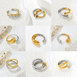 Geometric Two Tone Stainless Steel Open <b>Rings</b> 18k Gold Plated Unisex Fashion Jewelry Gift - Product Image 1