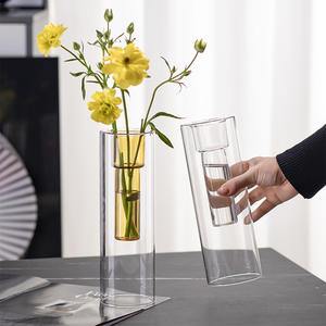 Vase en verre soufflé à la main à double paroi Art déco pièce maîtresse Arrangement de fleurs décoration de la maison bouteille hydroponique - Product Image 3